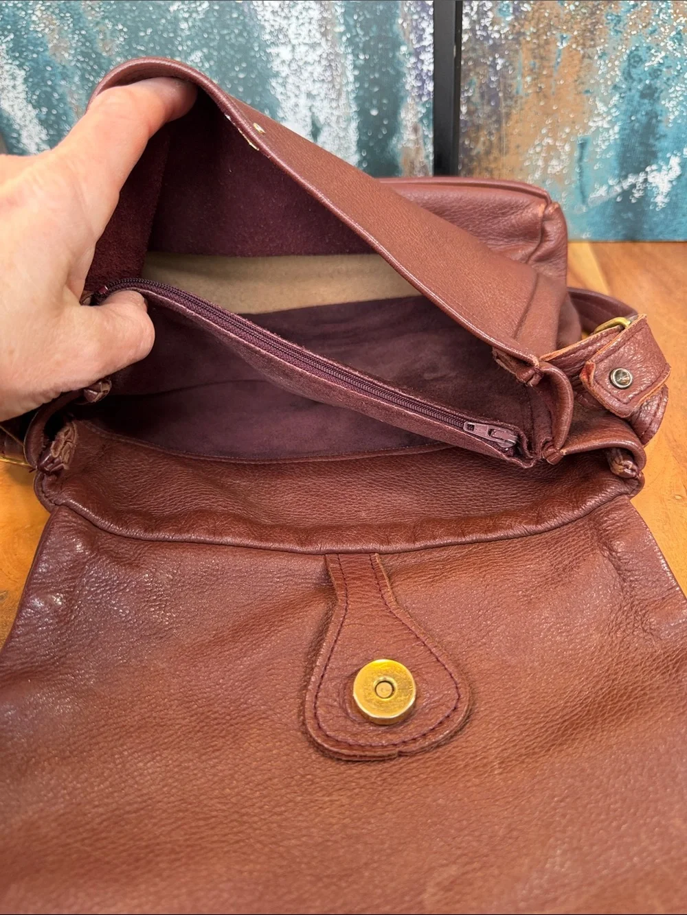 Heacock Vintage Artisanal 1980’s Burgundy/Brown Deerskin Leather Shoulder Bag